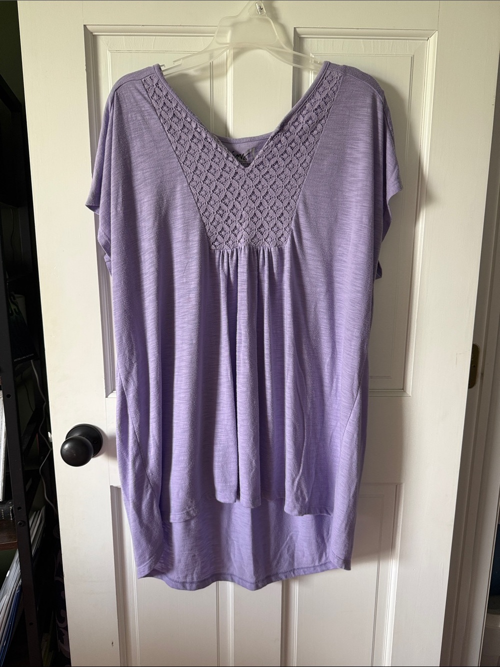 Just My Size Lavender Crochet V-Neck Tunic Top
